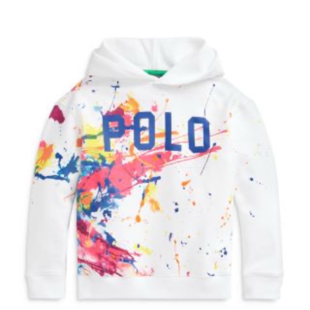 Polo White Hoodie with Colorful Splatter Design